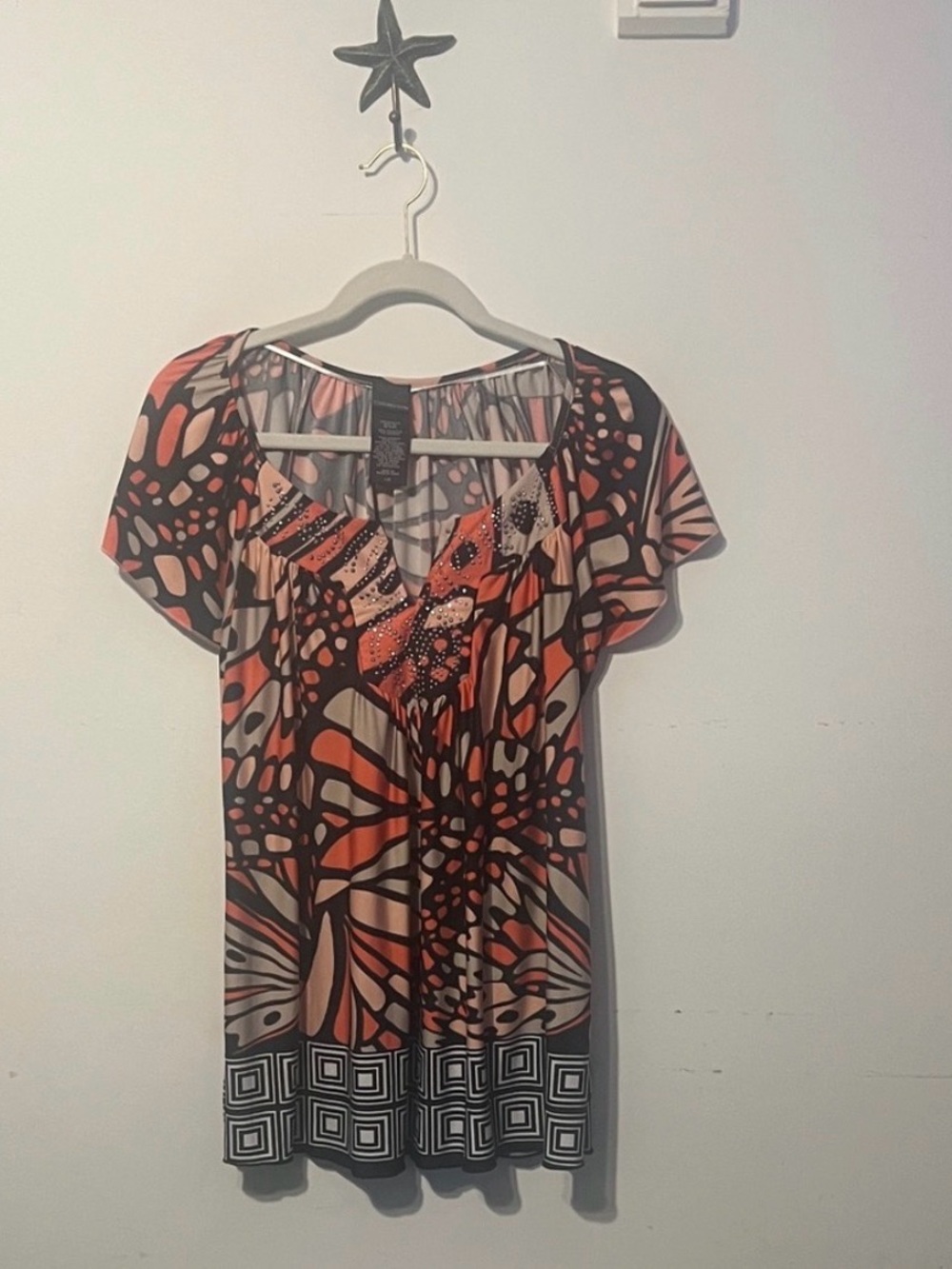 Covington Orange Black Butterfly Abstract Short-Sleeve Large Y2K Boho Whimsigoth